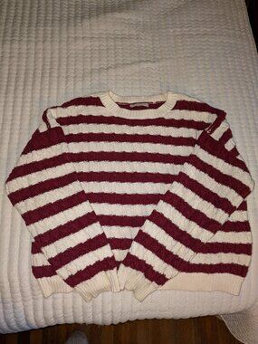 Moon River Burgundy Cream striped sweater